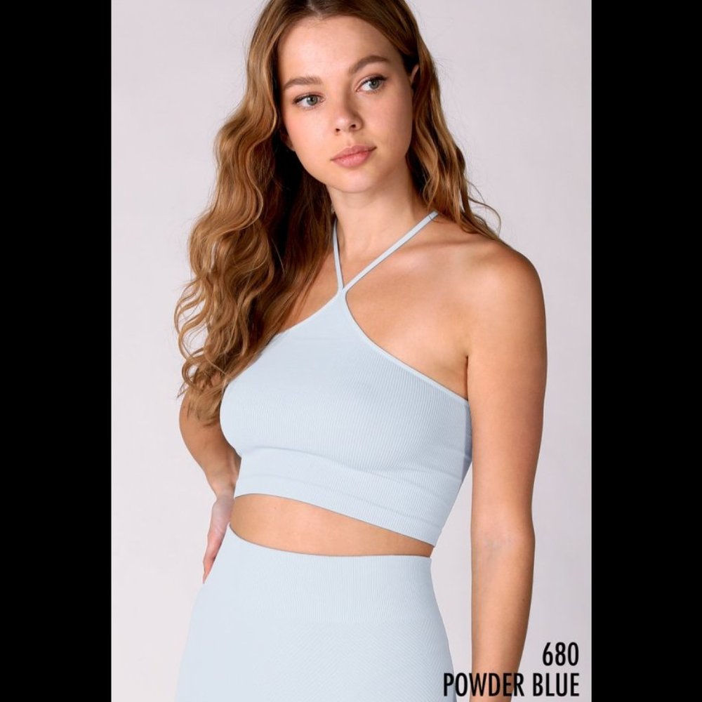 New Blue Ribbed Halter Bralette by Nikibiki